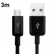 Micro USB laadkabel/Datakabel voor Samsung / HTC / LG / Sony / Nokia 3 meter - Zwart