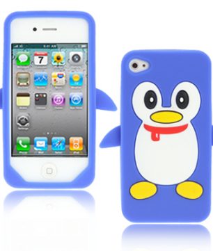 iPhone 4/4S Siliconen Pinguin Hoes Blauw