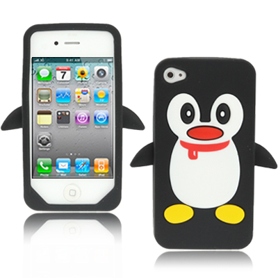 vochtigheid Woordvoerder bom iPhone 4/4S Siliconen Pinguin Hoes Zwart - Superhoezen
