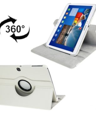 Draaibare Lederen Hoes en Houder voor Galaxy Tab 3 - 10.1 Inch - Wit